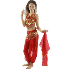 Bollywood Little Chili 5 Piece Children Belly Dance Costume (S, Red)