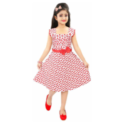 Girls Midi/Knee Length Bollywood Dress (White, Sleeveless)